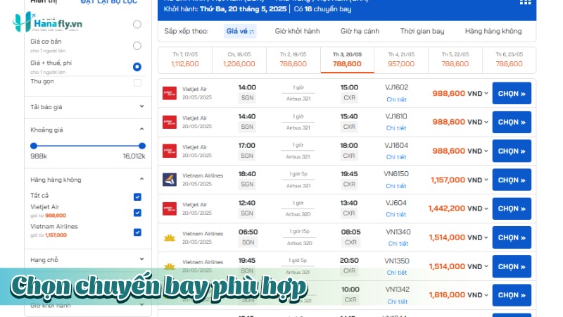 Chọn chuyến bay phù hợp