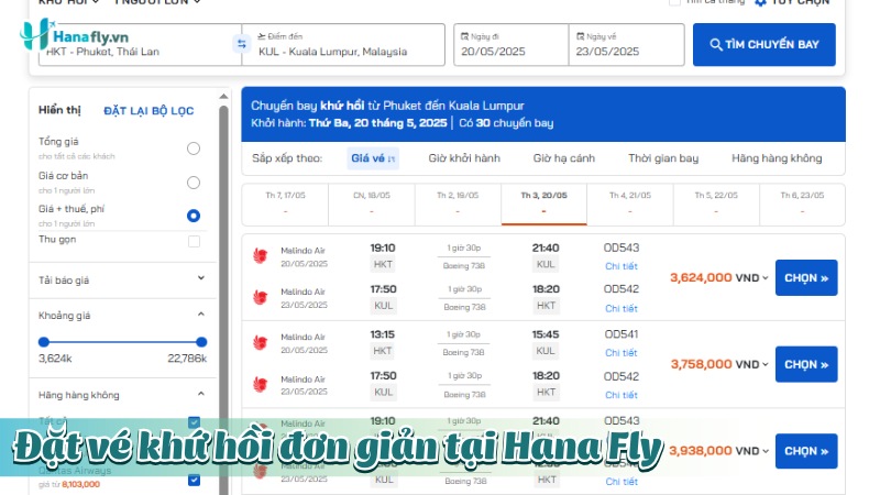 Đặt vé khứ hồi đơn giản tại Hanafly