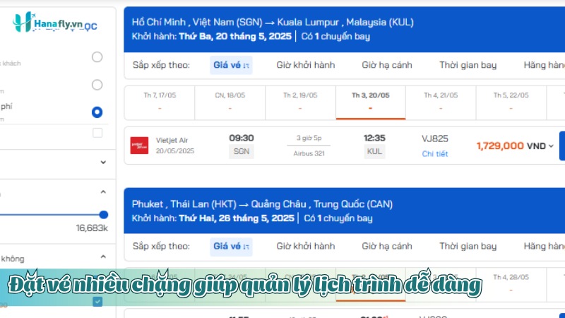 Đặt vé nhiều chặng giúp quản lý lịch trình dễ dàng