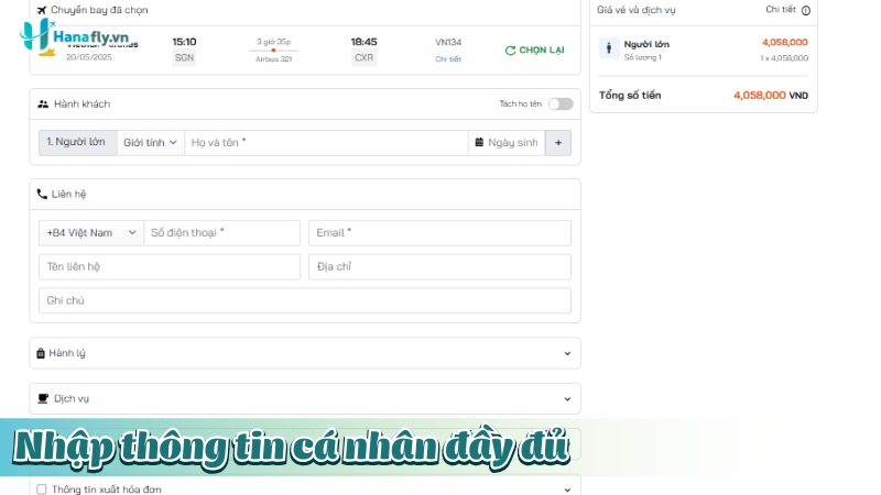 Nhập thông tin cá nhân đầy đủ